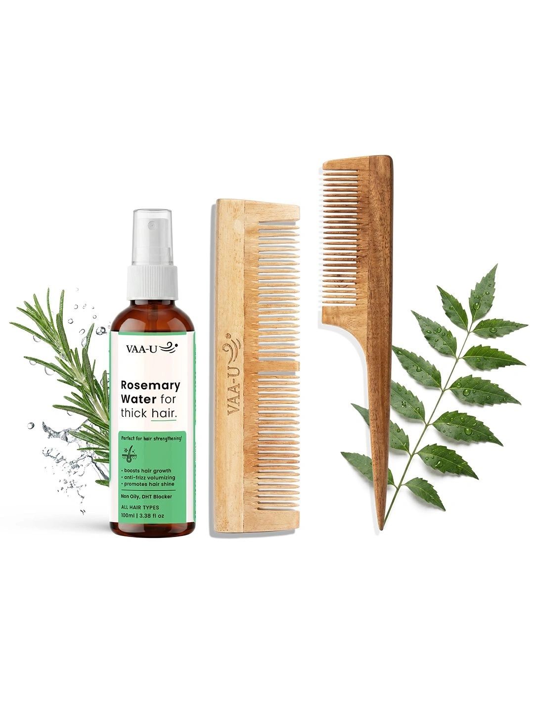 VAA-U Set Of 3 Rosemary Hair Growth Spray -100 ml & Neem Wood Long & Tail Comb-picture-21