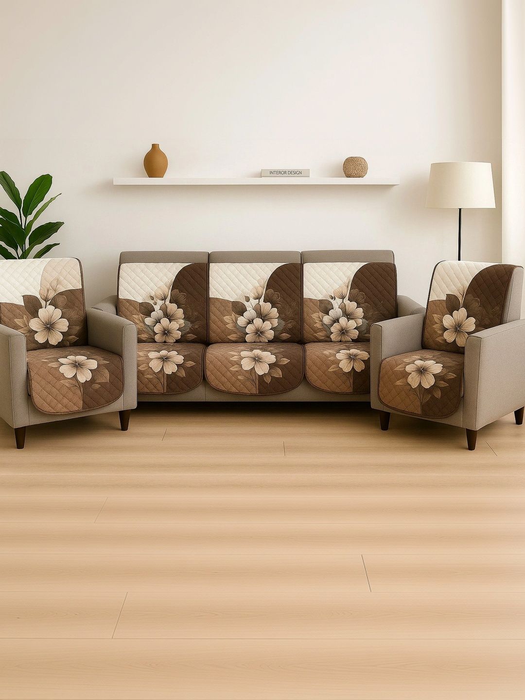 HOUSE OF PANIPAT Brown Printed Sofa Cover Without Arms-picture-56