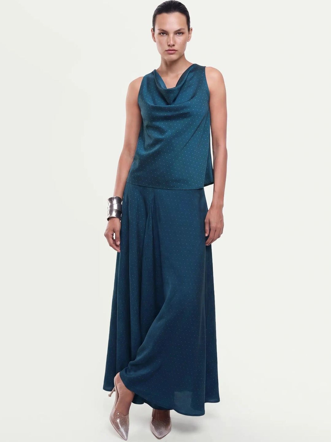 RAREISM Women Geometric Monochrome Maxi Flared Skirt-picture-33