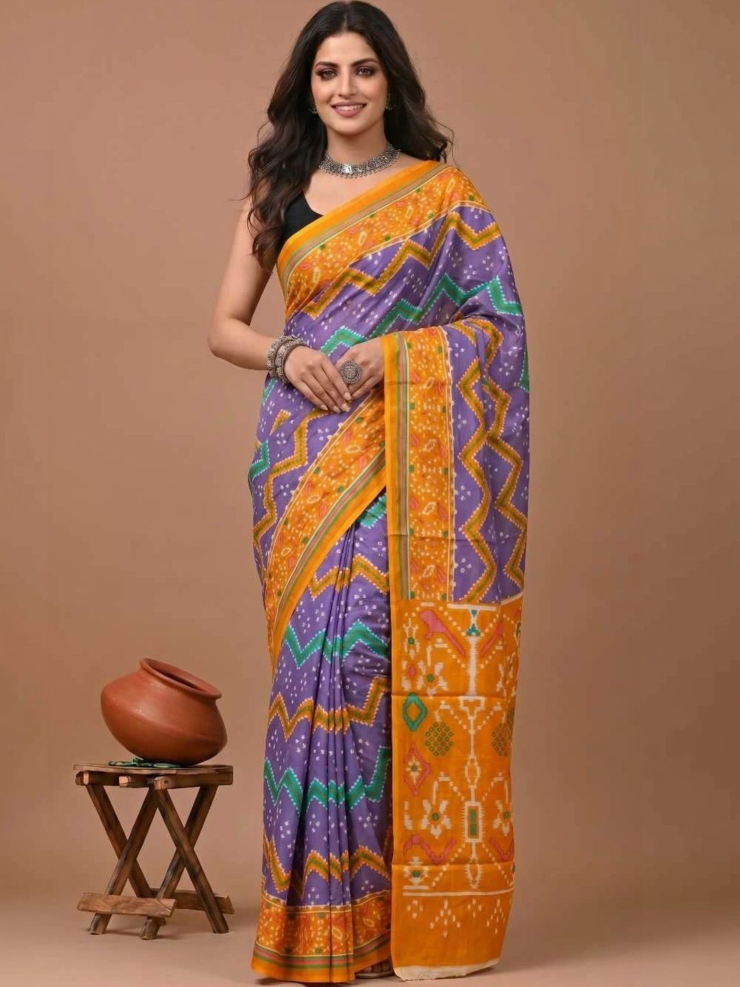 SOURAGYA Leheriya Pure Cotton Fusion Saree-picture-18