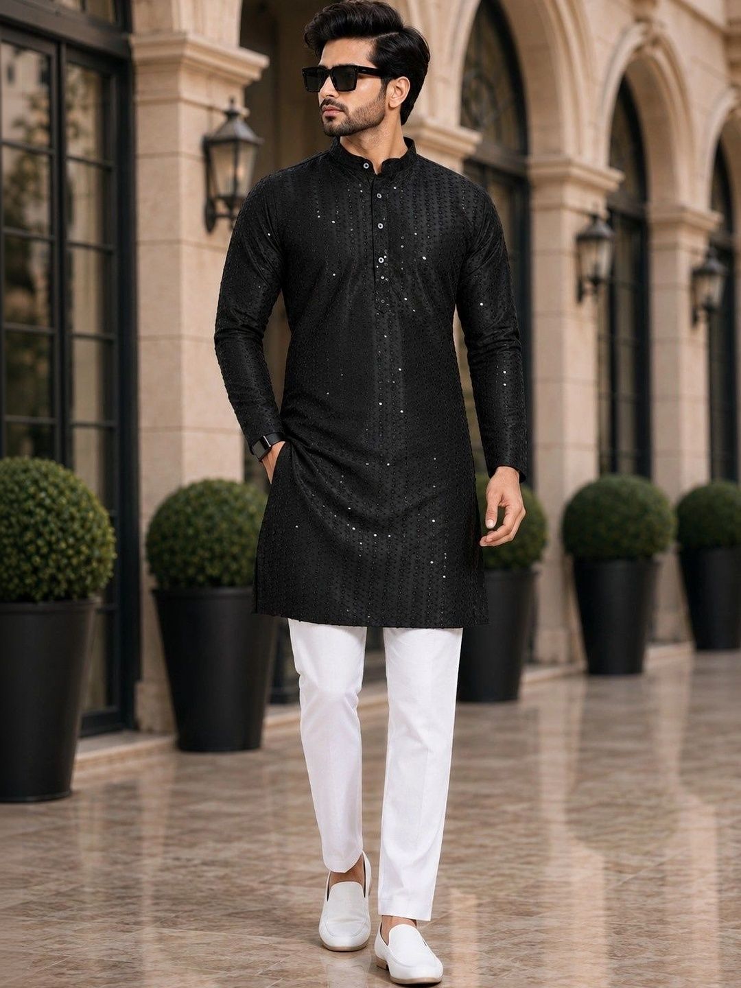 SKYWORRIX Men Embellished Sequinned Kurta-picture-22