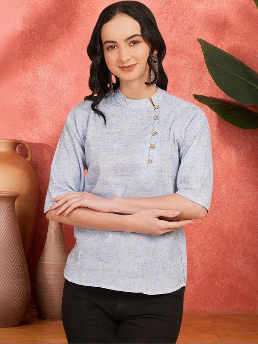 Sangria Woven Design Pure Cotton Blend Khadi Kurti-picture-16