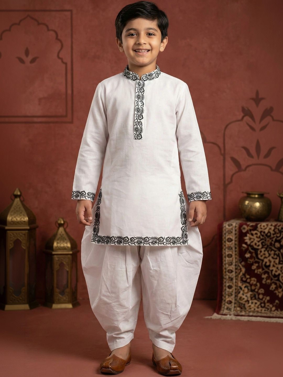 BAESD Boys Ethnic Motifs Embroidered Regular Thread Work Kurta with Dhoti Pants-picture-45
