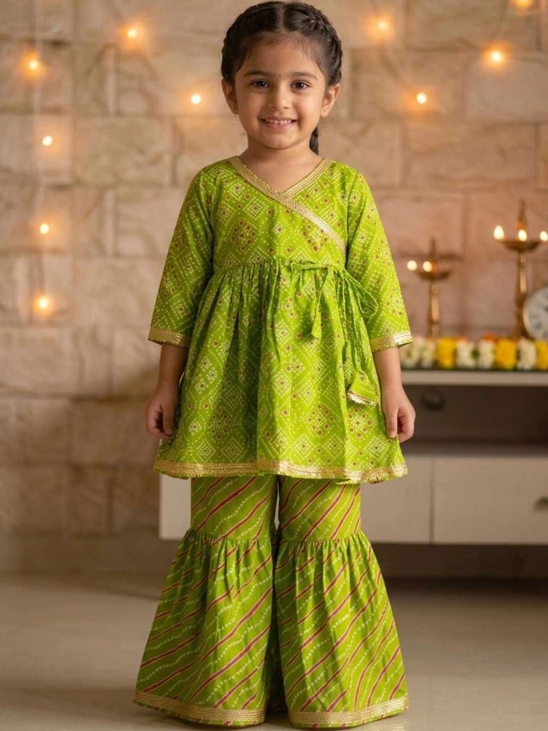 chirpytroops Girls Ethnic Motifs Printed Angrakha Pure Cotton Kurti with Sharara-picture-14