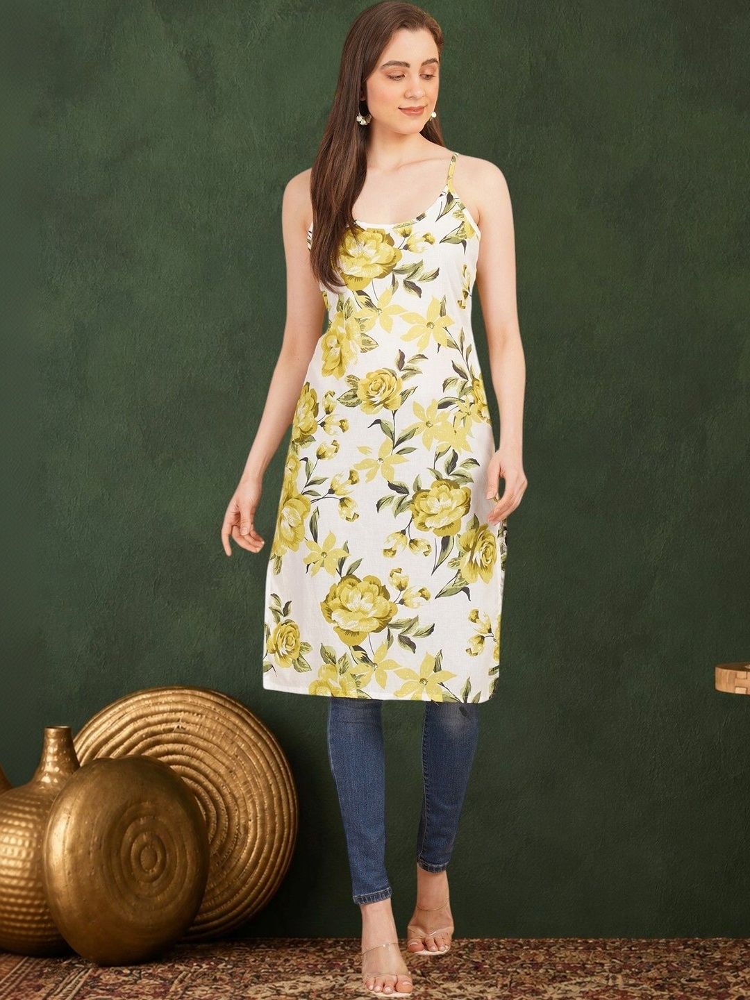Sangria Floral Printed Shoulder Straps Khadi Cotton Kurta-picture-48
