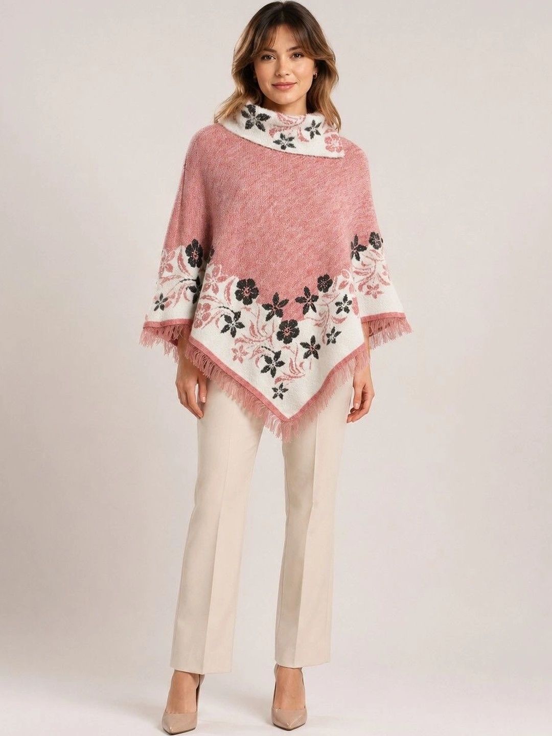 DISCOVERYLINE Women Floral Printed Poncho with Fringed Detail-picture-24
