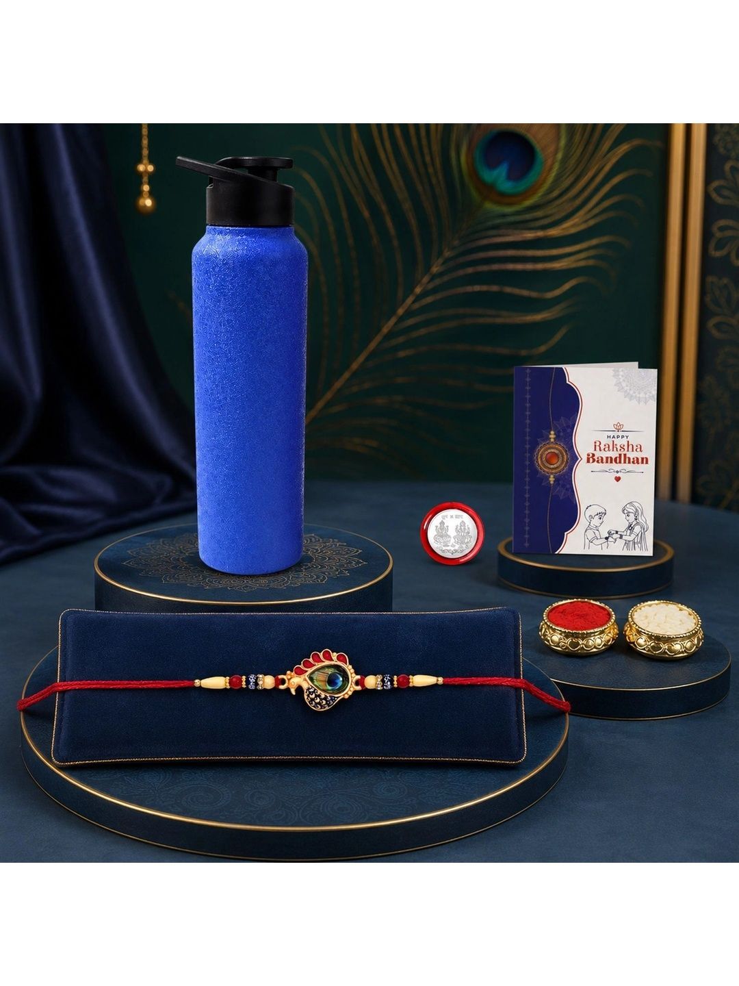 Myntra Elegant Homes Rakhi With Greeting Card Water Bottle Silver Coin & Roli Chawal-picture-50