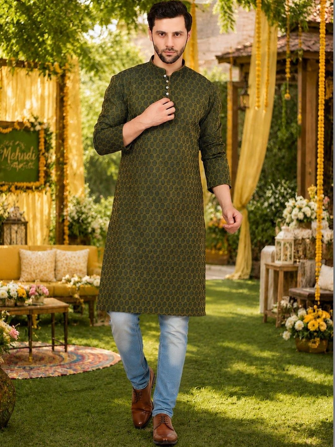 Sydney Heights Men Jacquard Kurta-picture-19