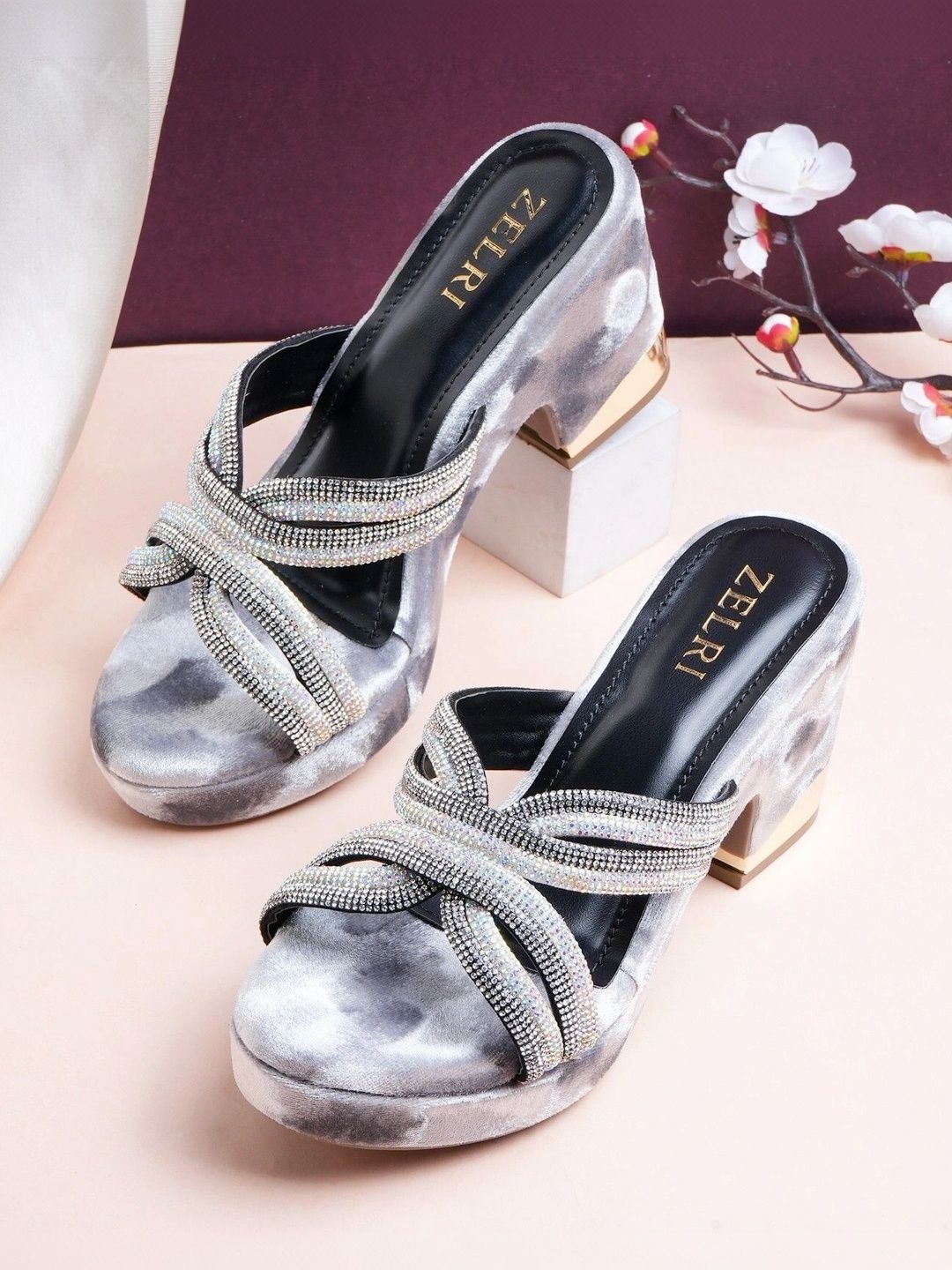 ZELRI Textured Velvet Party Block Mules-picture-28