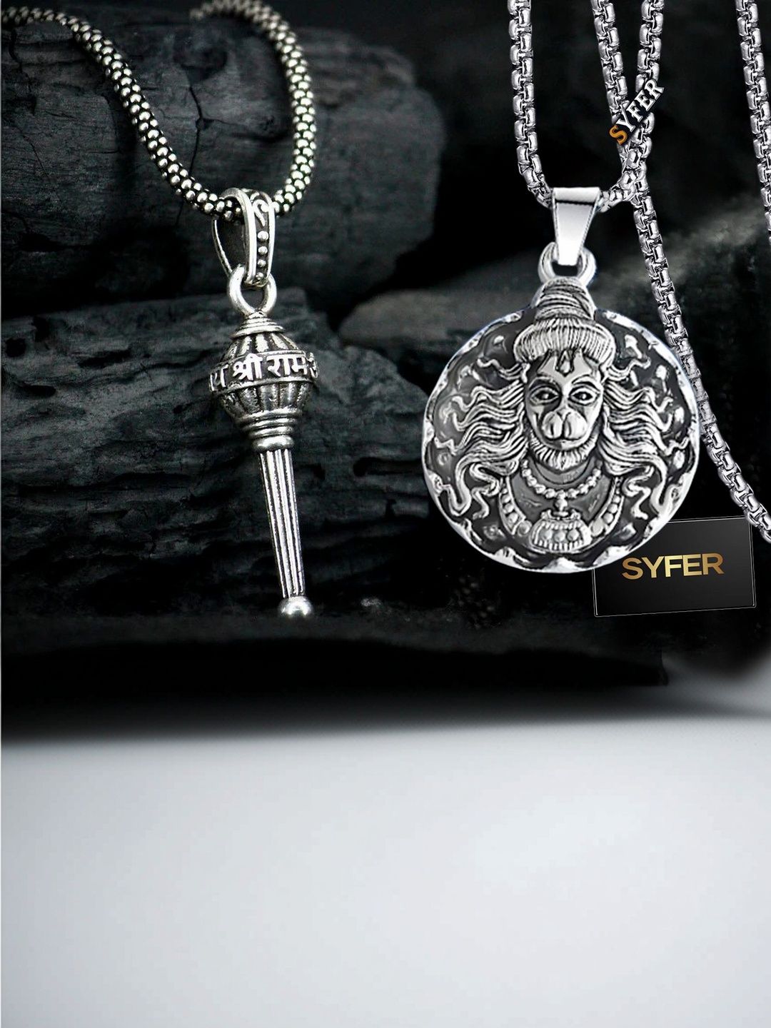 Malas Collection Unisex Pack of 2 Silver-Plated Quirky Pendants with Chains-picture-40
