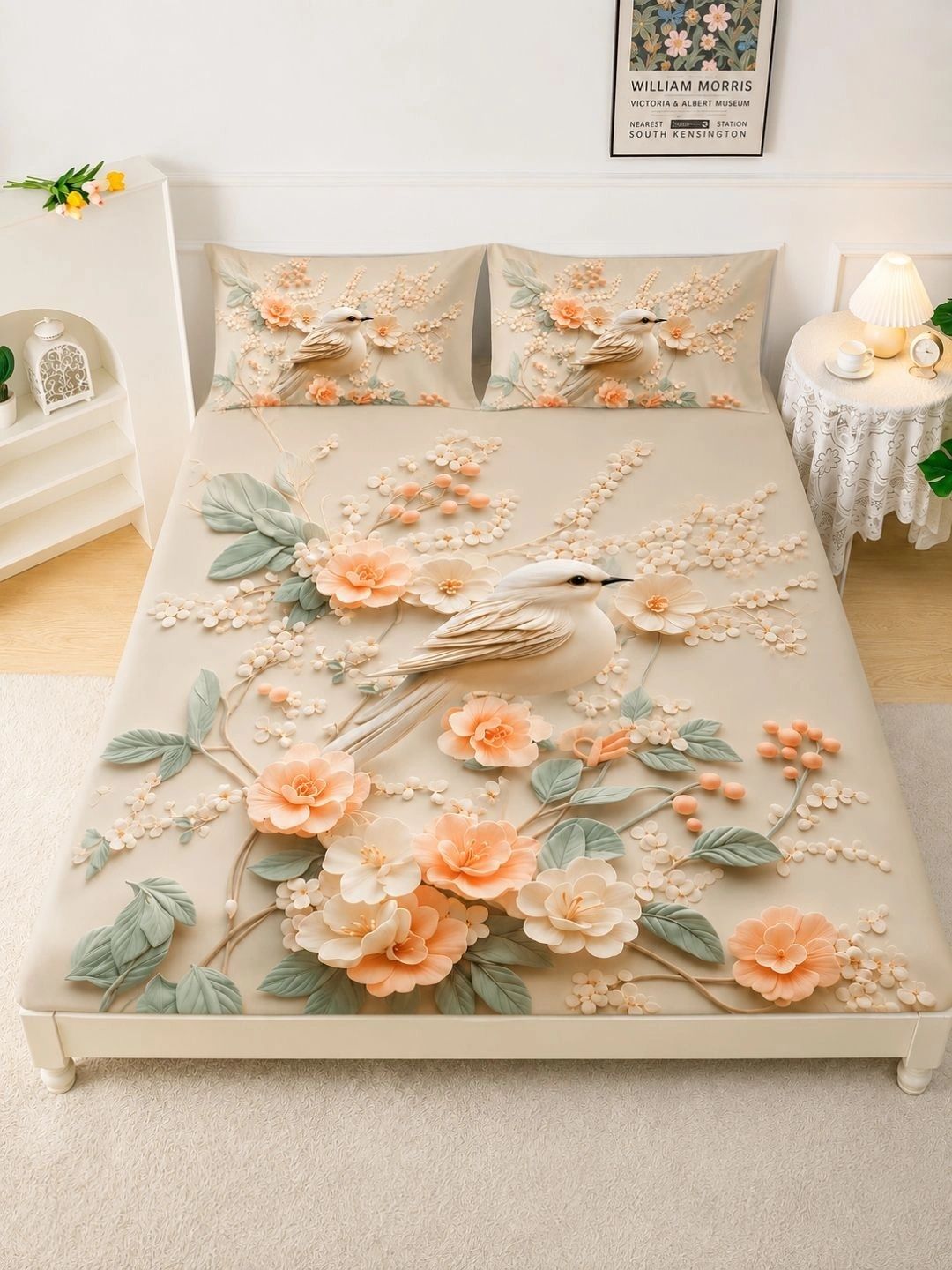 Cortina Pink & Beige Floral Queen Bedsheet with 2 Pillow Covers-picture-23