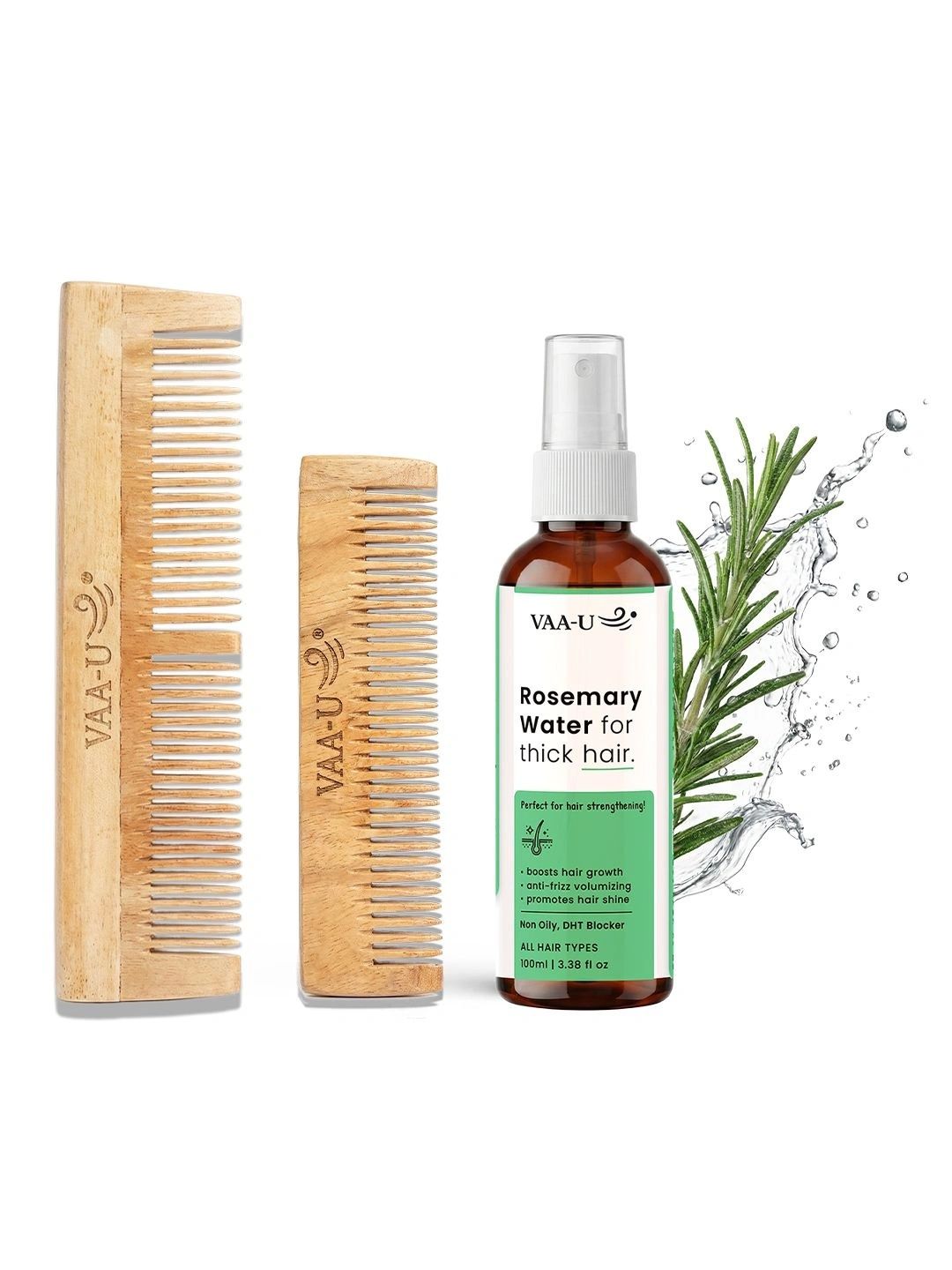 VAA-U Set Of 3 Rosemary Hair Growth Spray -100 ml & Neem Wood Pocket Comb & Long Comb-picture-36