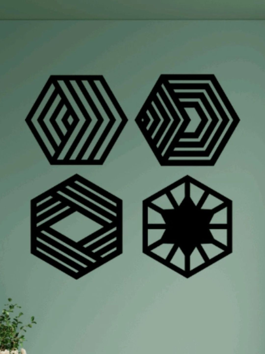 MECC 4-Pcs Black Metal Hexagon Geometric Wall Decor-image-38