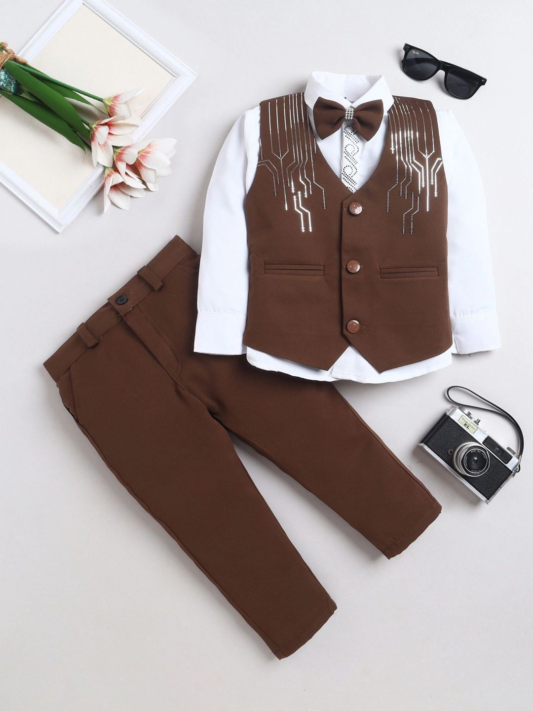 Miss & Chief Boys Self Design Collarless Single-Breasted Three-Piece Suit-image-31