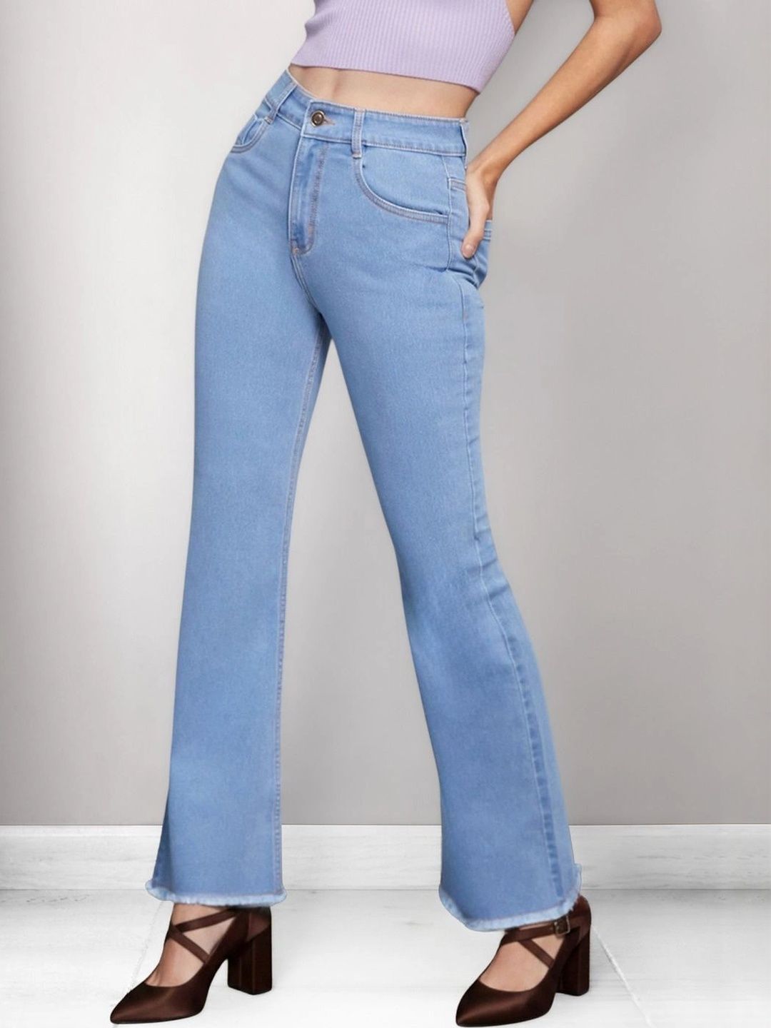 Miss Chase Women Bootcut High-Rise Low Distress Cuffed Hem Stretchable Jeans-picture-51