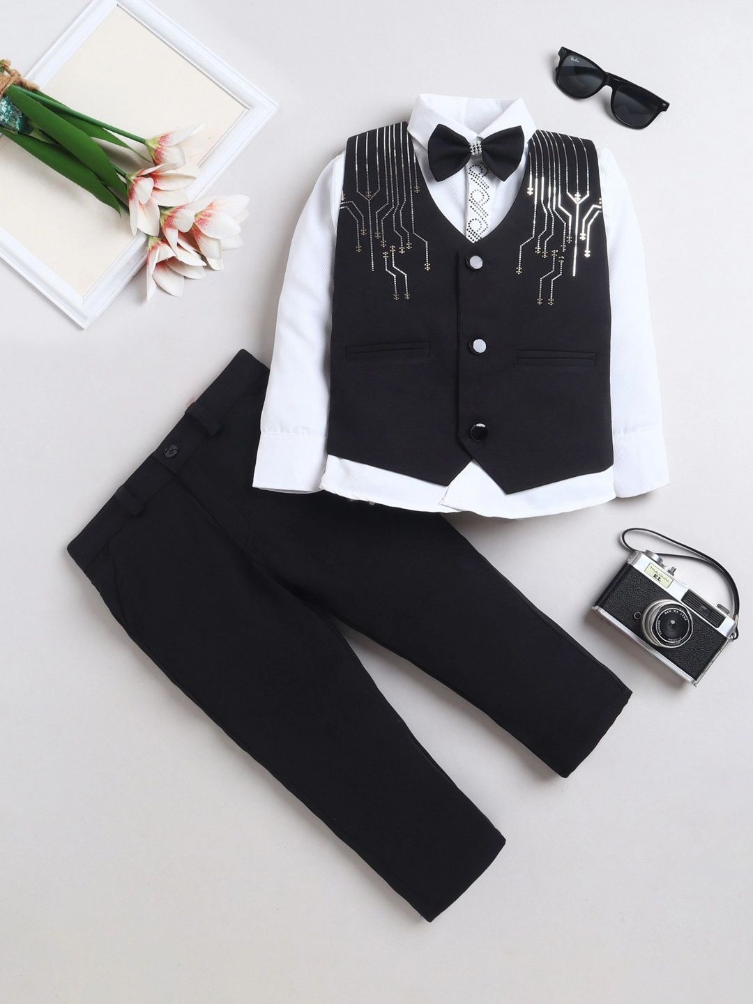 BAESD Boys Embellished Collarless Single-Breasted Three-Piece Suit-picture-47