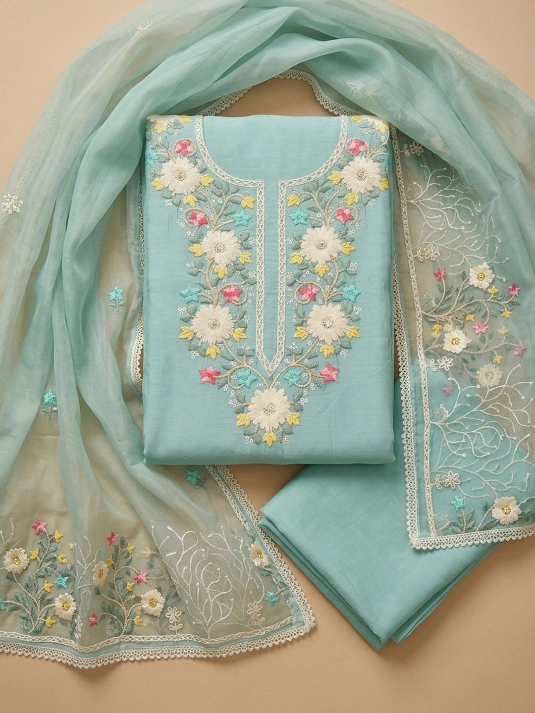Meena Bazaar Embroidered Art Silk Unstitched Dress Material-picture-16