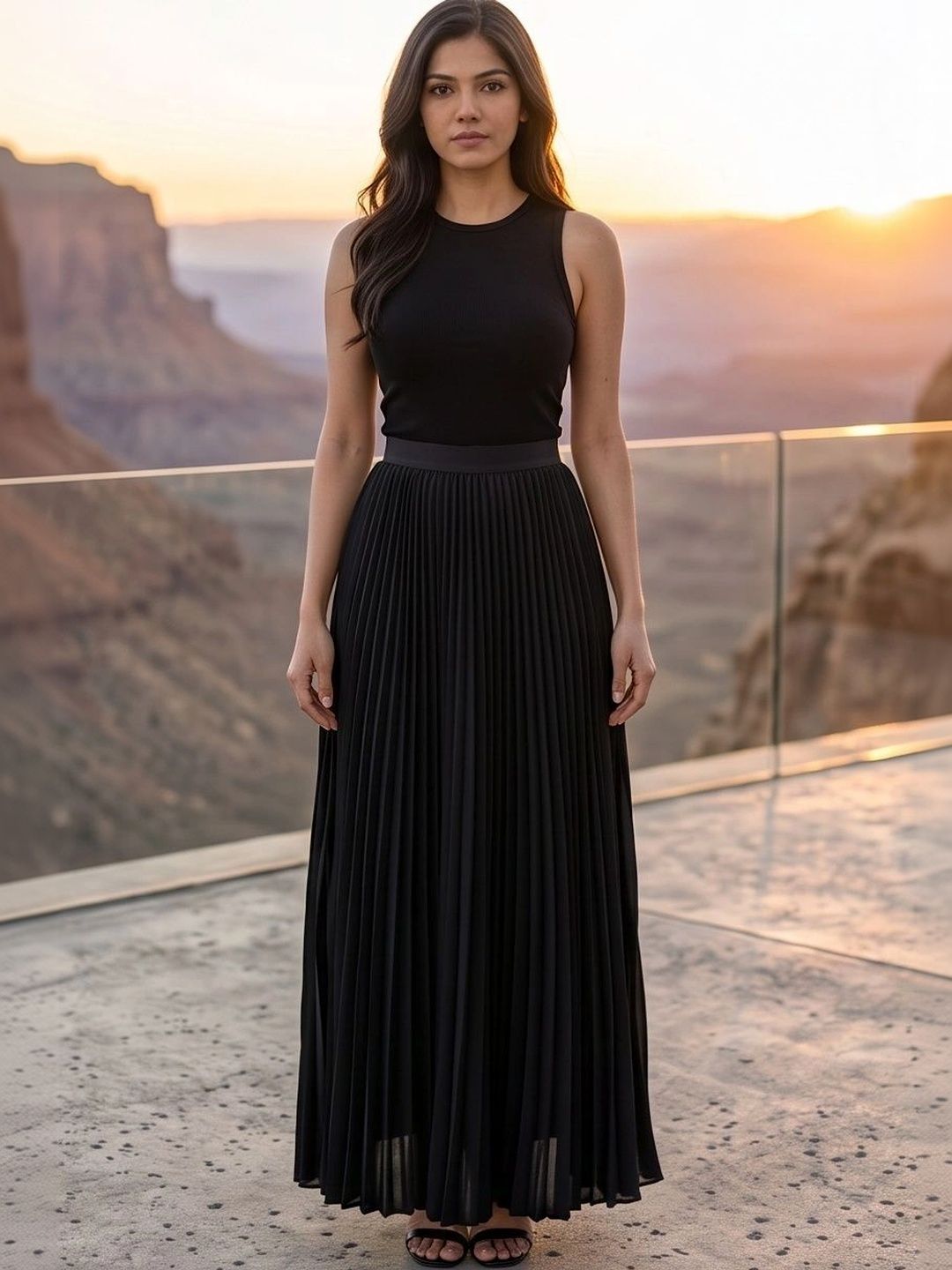 MASK Women Accordion Pleated Maxi Flared Skirt-picture-12