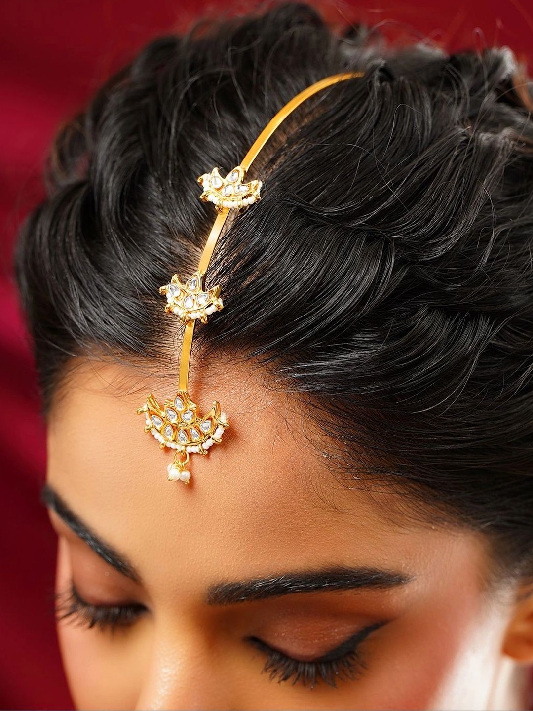 Rubans Gold-Plated Kundan Studded Head Chains Head Jewellery-picture-21