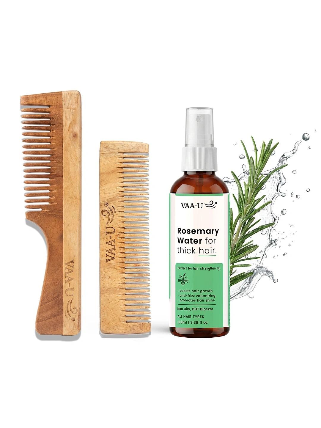 VAA-U Set Of 3 Rosemary Hair Growth Spray -100 ml & Neem Wood Long & Tail Comb-picture-46