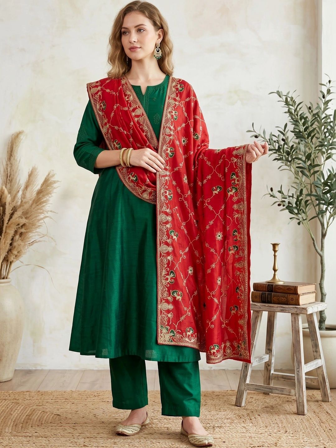 Komurr Ethnic Motifs Embroidered Dupatta with Thread Work-picture-25
