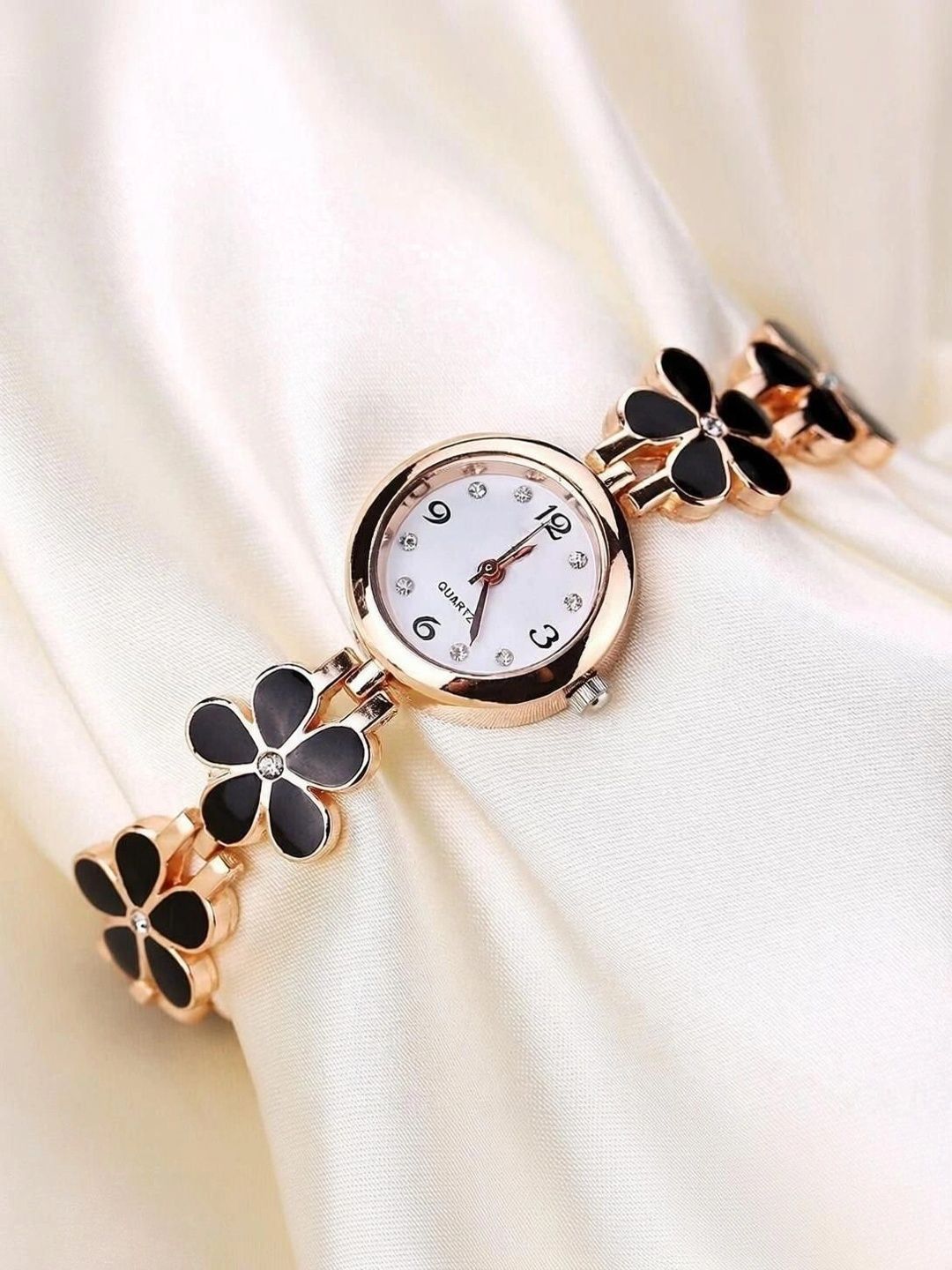 EVRGLOW Girls Embellished Dial & Stainless Steel Bracelet Style Straps Analogue Watch FLAWER-BCLT-BLACK-picture-18