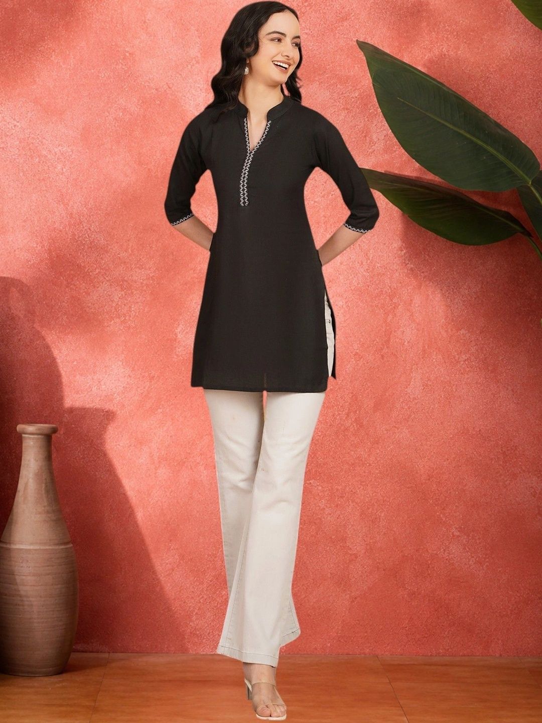 Sangria Embroidered Thread Work Pure Cotton Blend Khadi Thread Work Kurti-picture-36