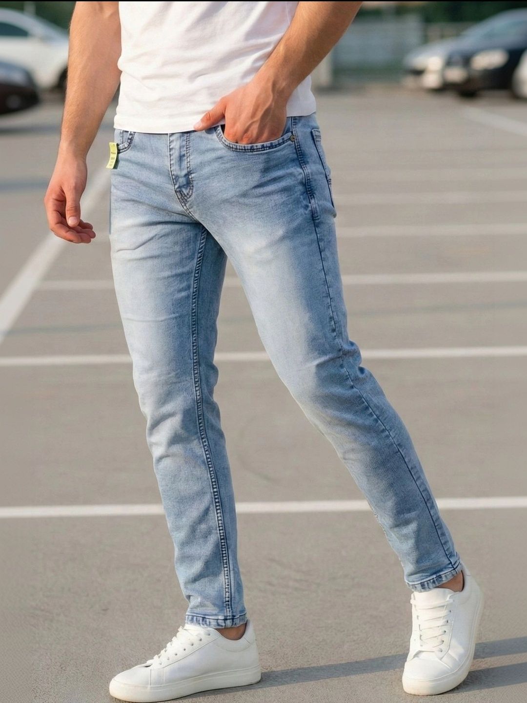 VINUS CODE Men Narrow Slim Fit Mid-Rise Low Distress Light Fade Stretchable Jeans-picture-55