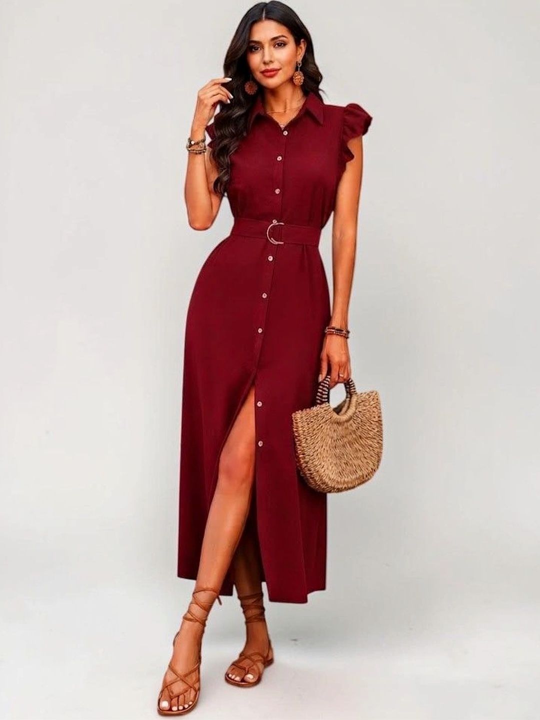 Roadster Flutter Sleeve Ruffled A-Line Midi Dress-picture-13