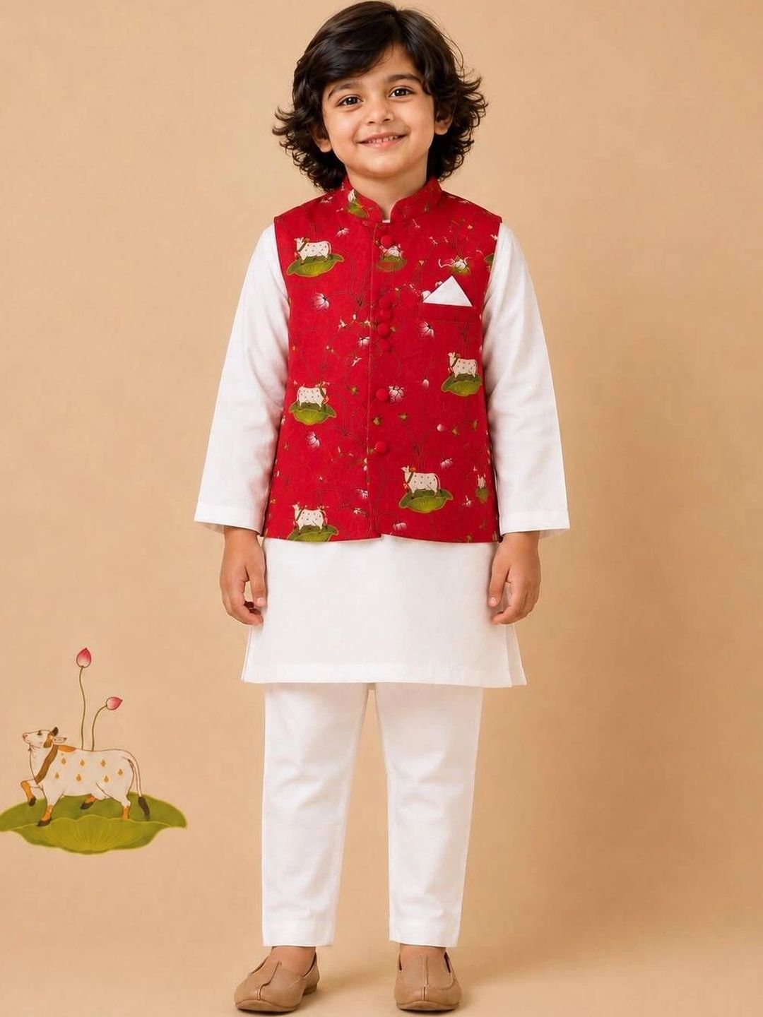 Cute Couture Boys Regular Pure Cotton Kurta with Trousers-image-18