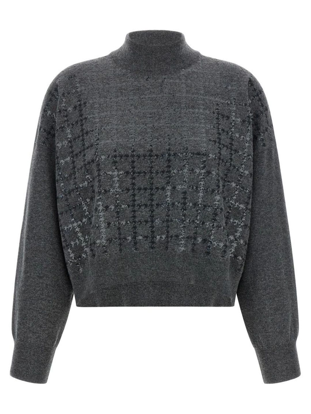 Brunello Cucinelli Women Checked Crop Pullover with Embellished Detail-picture-50