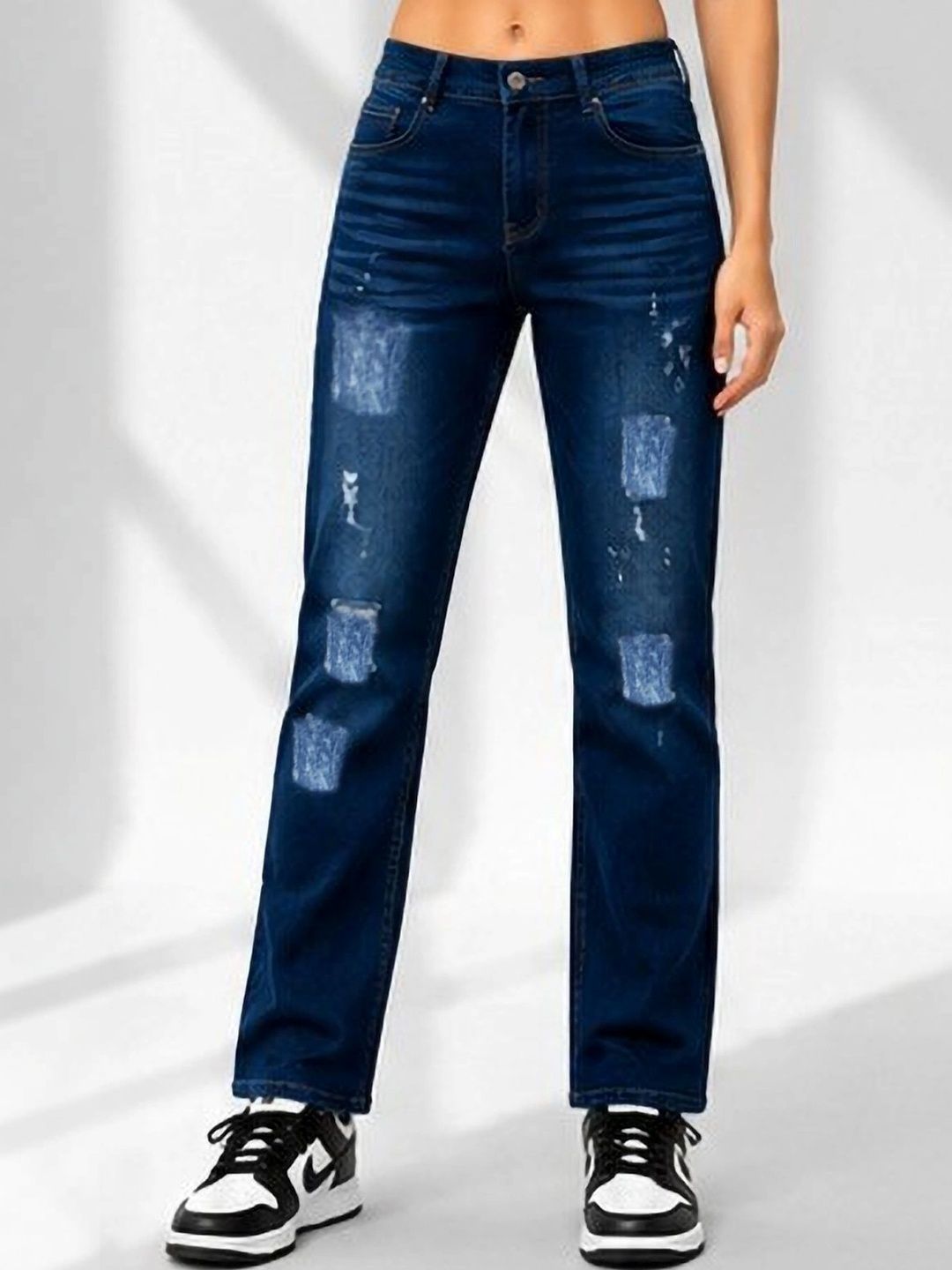 HERE&NOW Women Classic Regular Fit Mid-Rise Low Distress Stretchable Jeans-picture-24