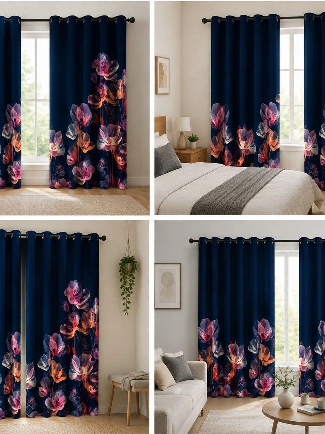 VRINDAKUL Multicoloured Set of 2 Floral Sheer Door Curtain-picture-17