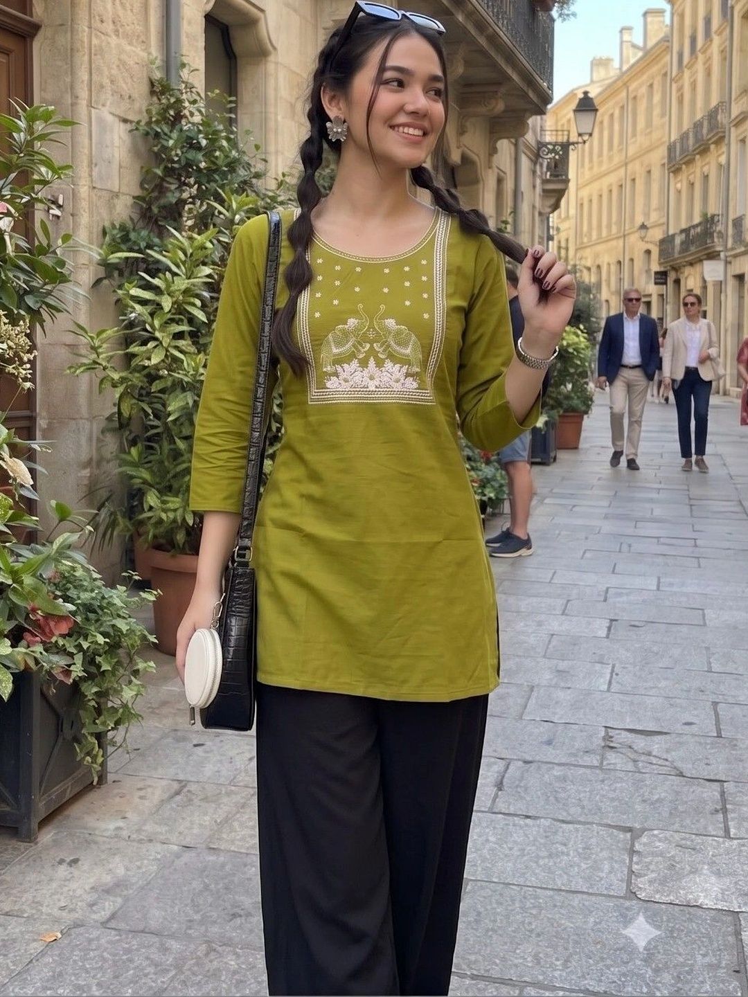 HOUSE OF AXI Ethnic Motifs Embroidered Thread Work Pure Cotton Thread Work Kurti-picture-41