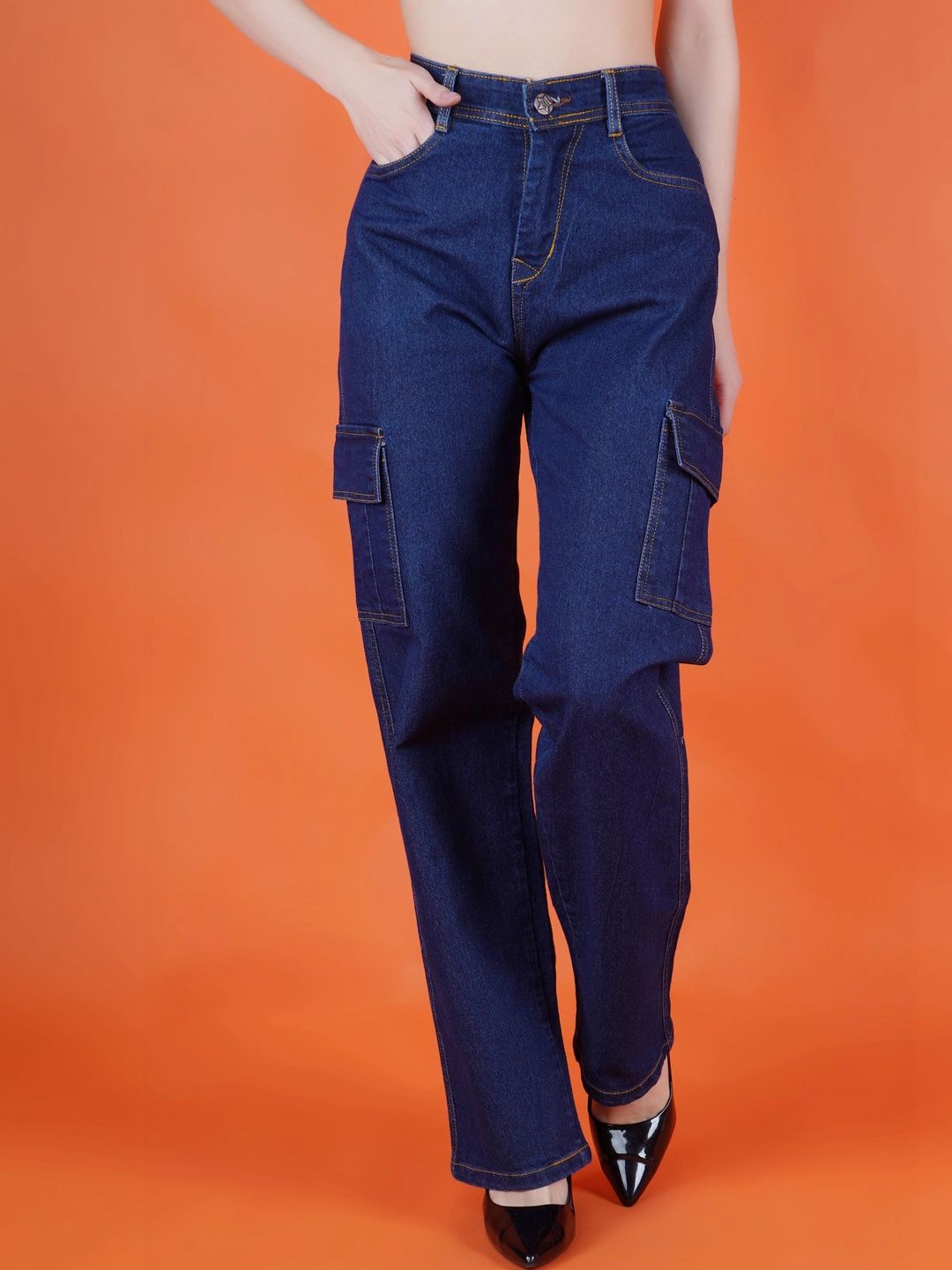HERE&NOW Women Classic Straight Fit Easy Wash Cargos Trousers-picture-56