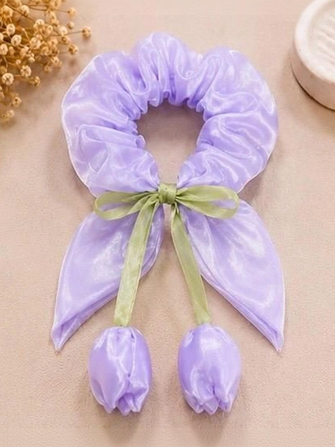 Vogue Violets Set Of 3 Floral Tulip Tassel Organza Scrunchie-image-37