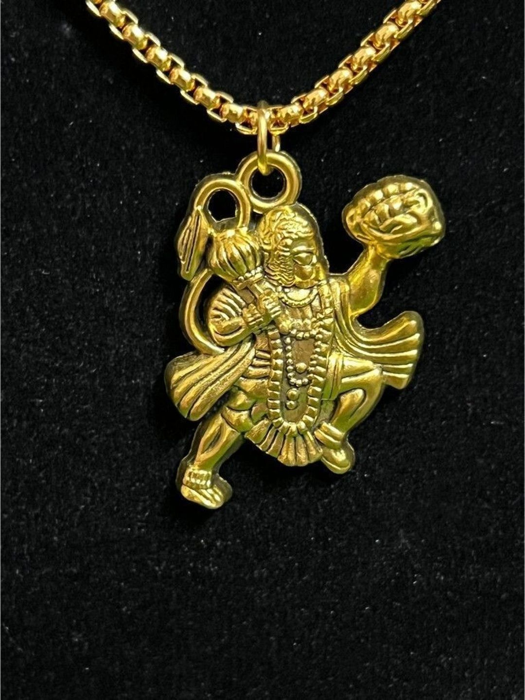 Malas Collection Gold-Plated Circular Hanuman Pendant with Chain-picture-16