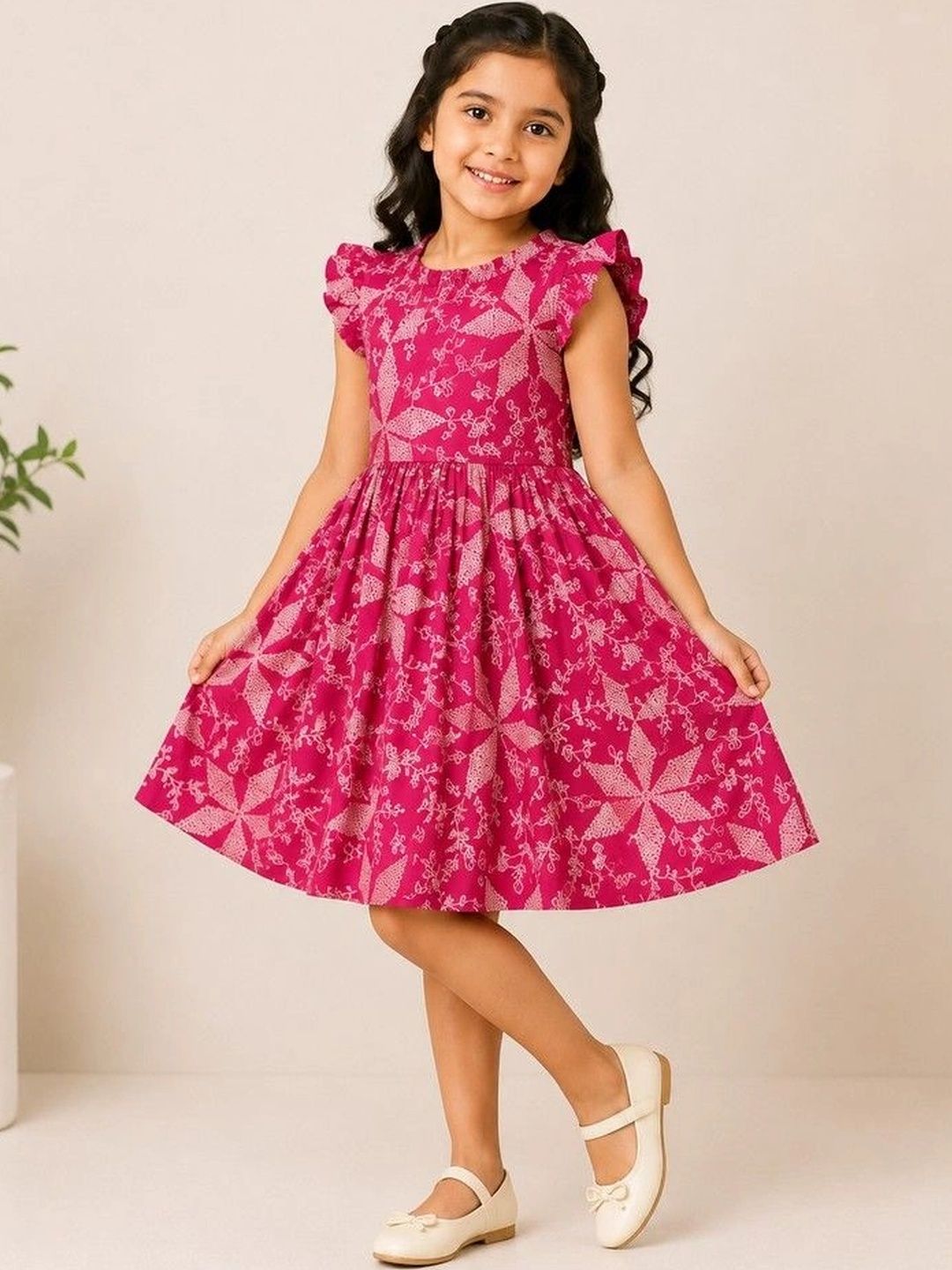 House of Vived Floral Print Flutter Sleeve Ruffled Fit & Flare Dress-picture-41