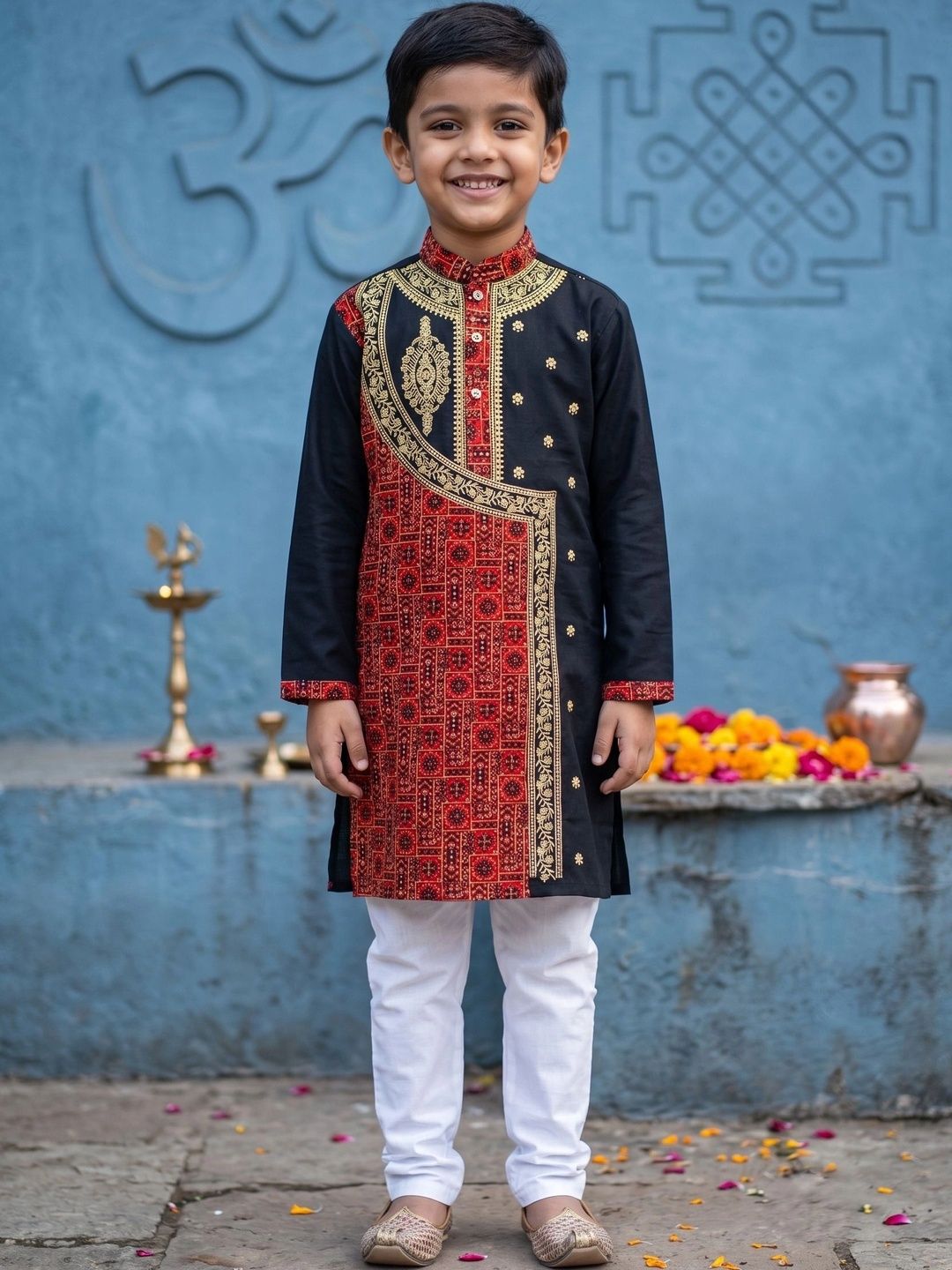 NFC CREATION Boys Ethnic Motifs Embroidered Regular Raw Silk Kurta with Pyjamas-picture-18