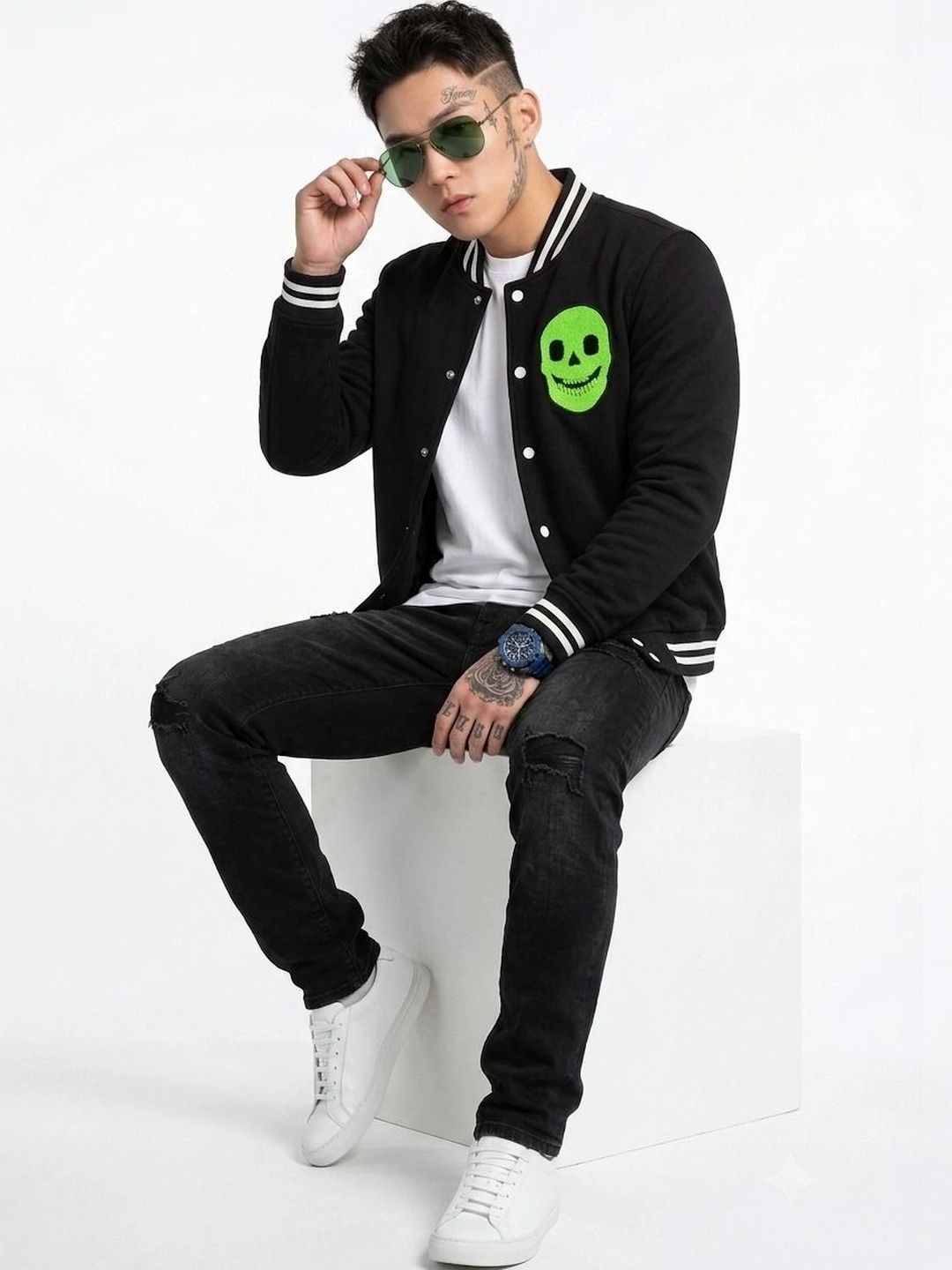 oiin Men Fleece Blend Varsity Jacket-picture-14