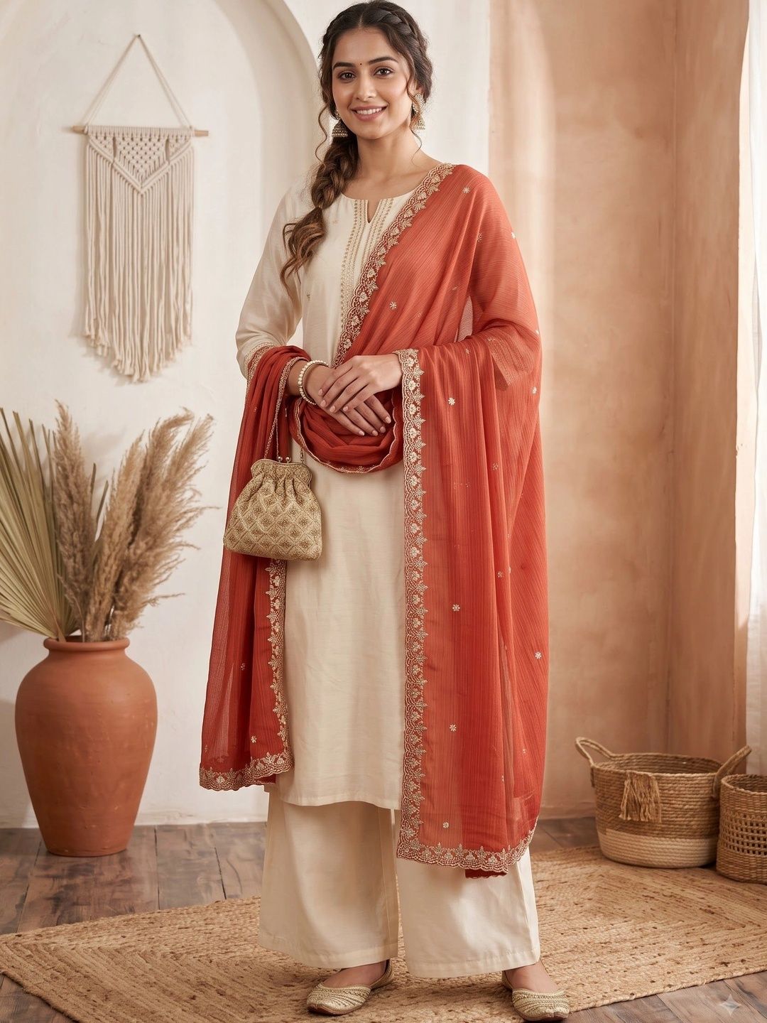 Komurr Embroidered Dupatta with Thread Work-picture-11