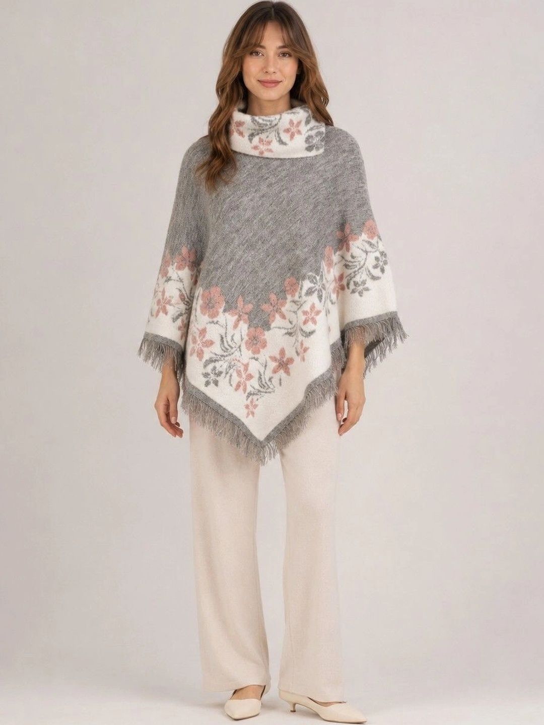 DISCOVERYLINE Women Floral Printed Poncho with Fringed Detail-picture-57