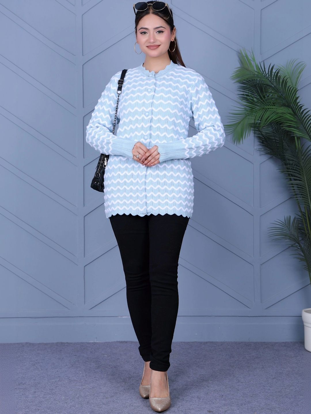 DUTCH DREAM Women Chevron Printed Woollen Cardigan-picture-11