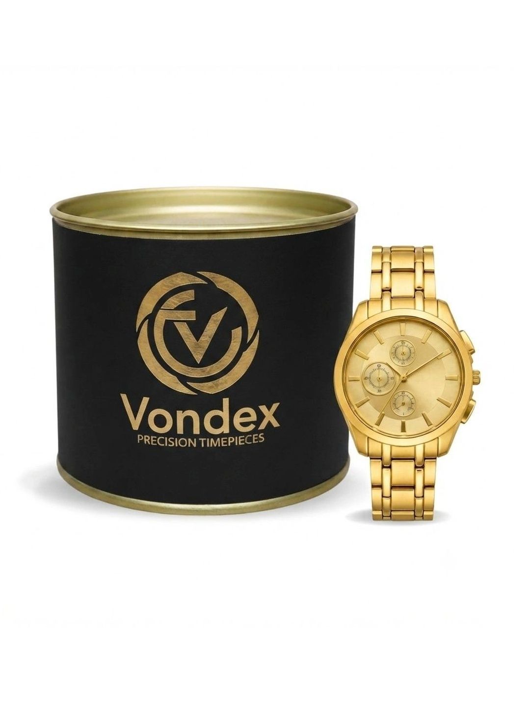 Vondex Men Dial & Stainless Steel Bracelet Style Straps Analogue Chronograph Watch AUG26_M_DULL_GOLD_3DIAL-image-38