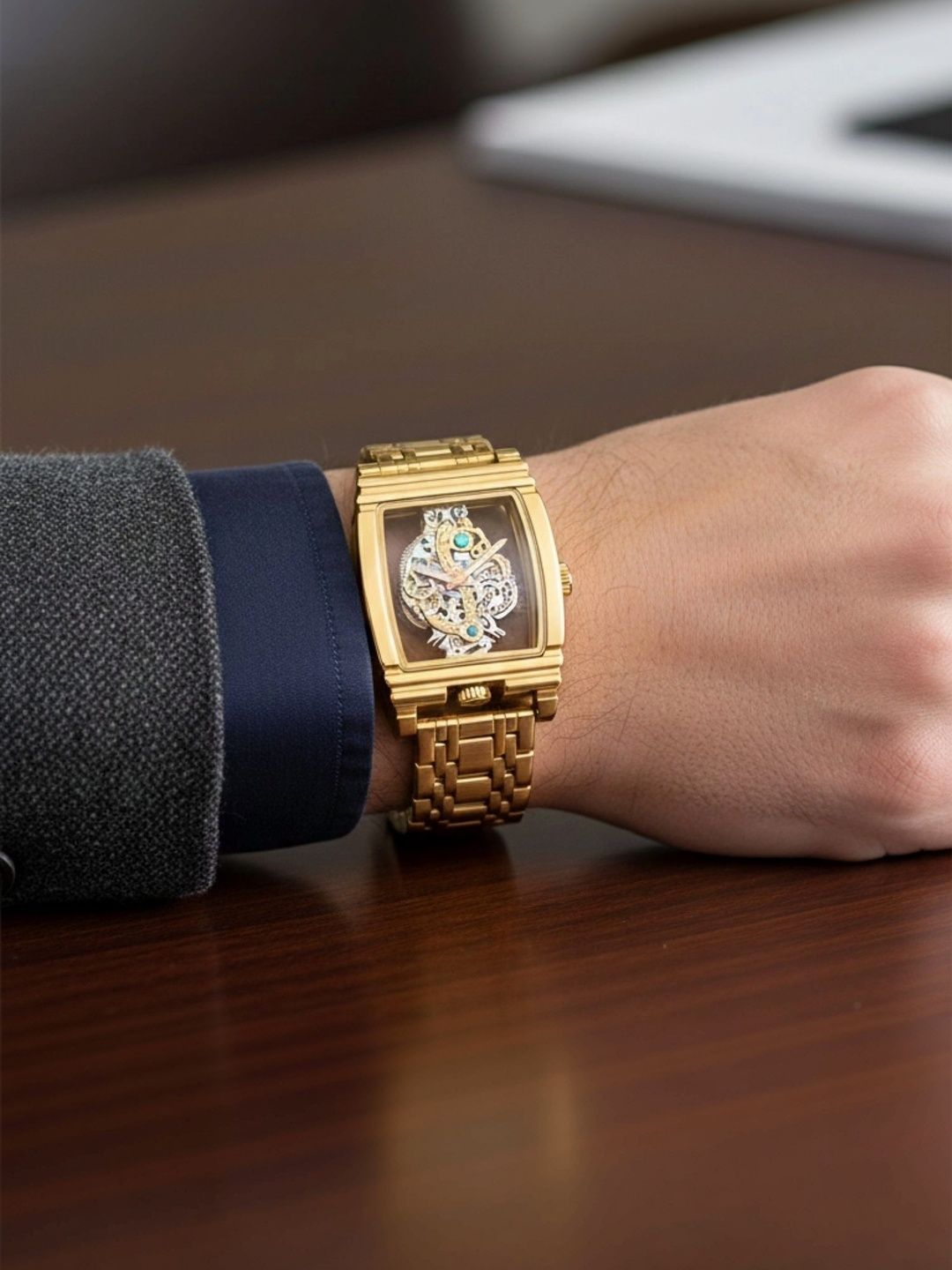 Vondex Men Skeleton Dial & Stainless Steel Bracelet Style Straps Analogue Automatic Watch-image-39