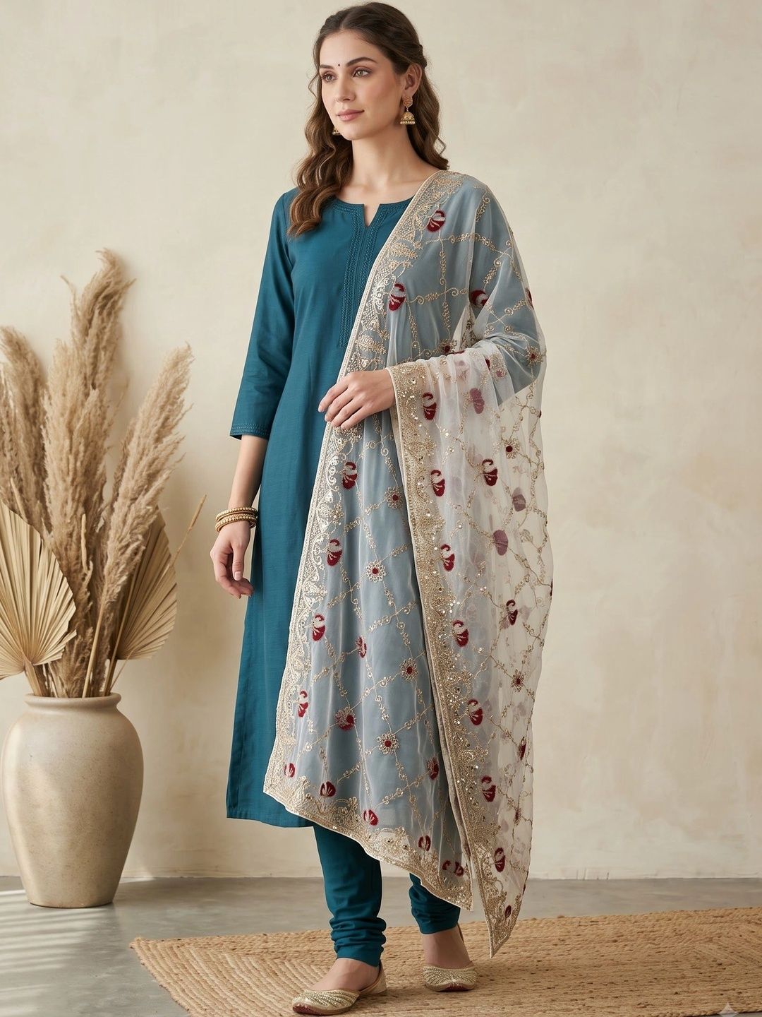 Komurr Ethnic Motifs Embroidered Dupatta with Sequinned-picture-15