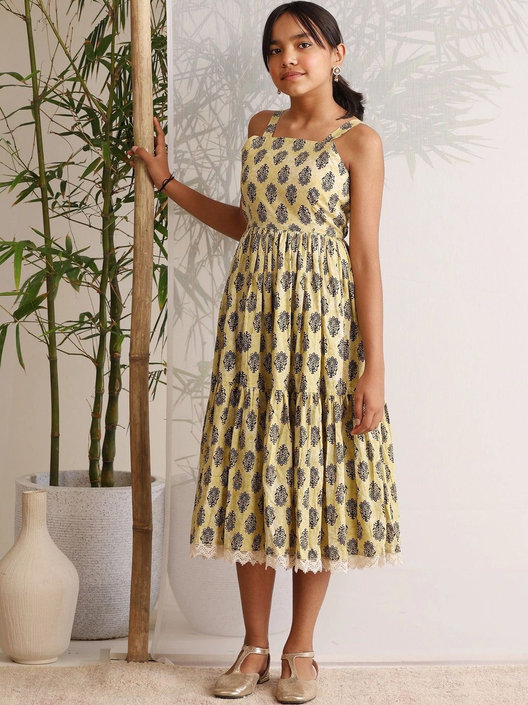 Khushal K Ethnic Motifs Print Ruffled A-Line Midi Dress-picture-14