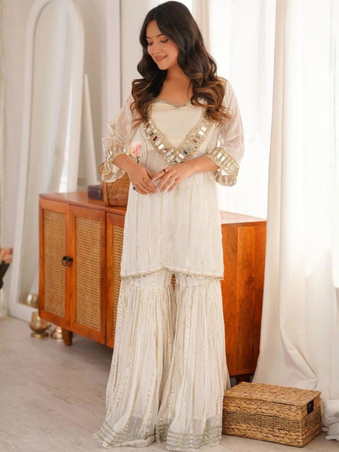 SDK FASHION Women Regular Mirror Work Kurta with Sharara-picture-47