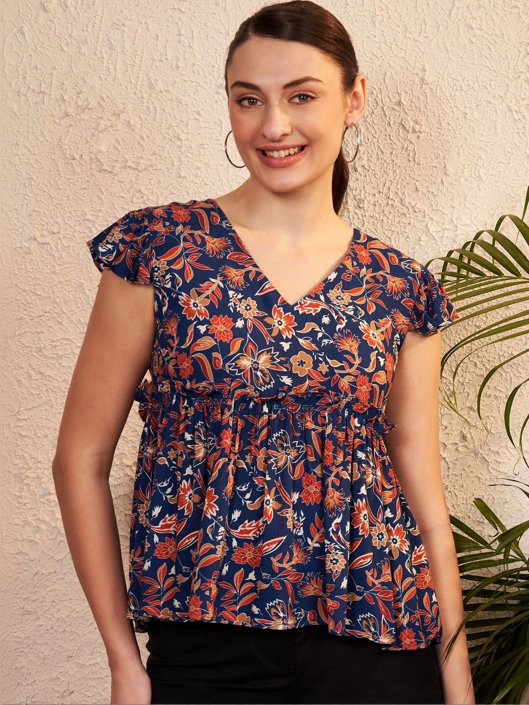 DressBerry Floral Print Flutter Sleeve Top-image-30