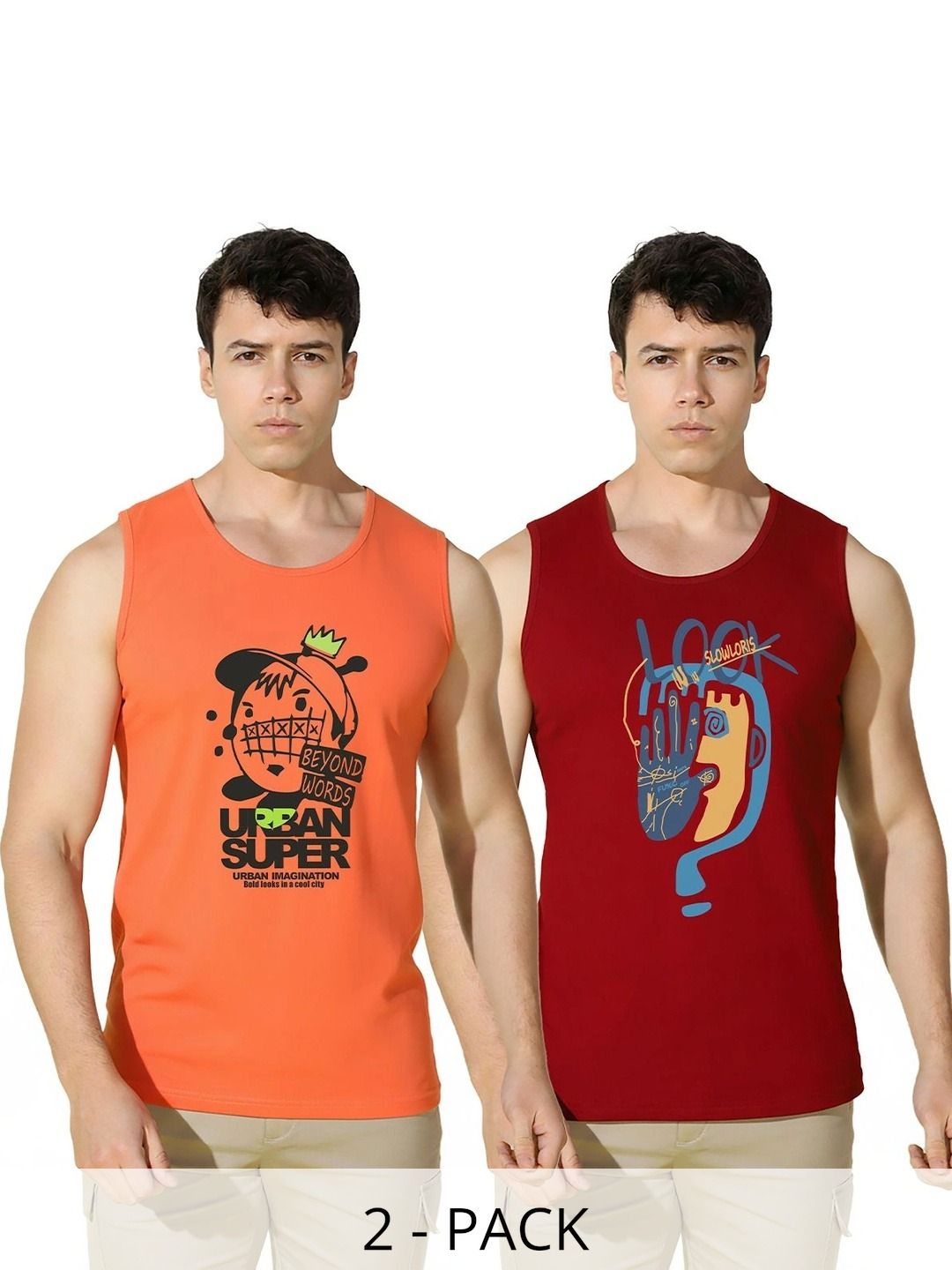 SLOWLORIS Pack of 2 Printed Cotton Gym Vest-picture-23